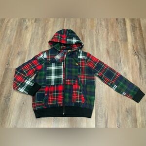 NEW POLO RALPH LAUREN Patchwork Plaid Fleece Hoodie Mixed Tartan Men's Sz XL